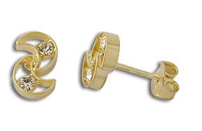 Brinco folheado a ouro com 2 pedras de strass - Cód.: BS1826